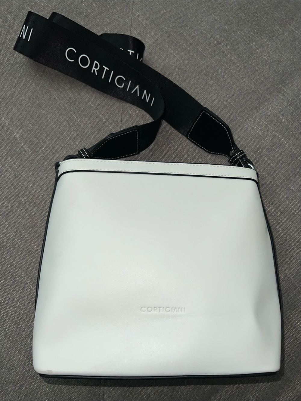 White Crossbody Bag with Branded Strap